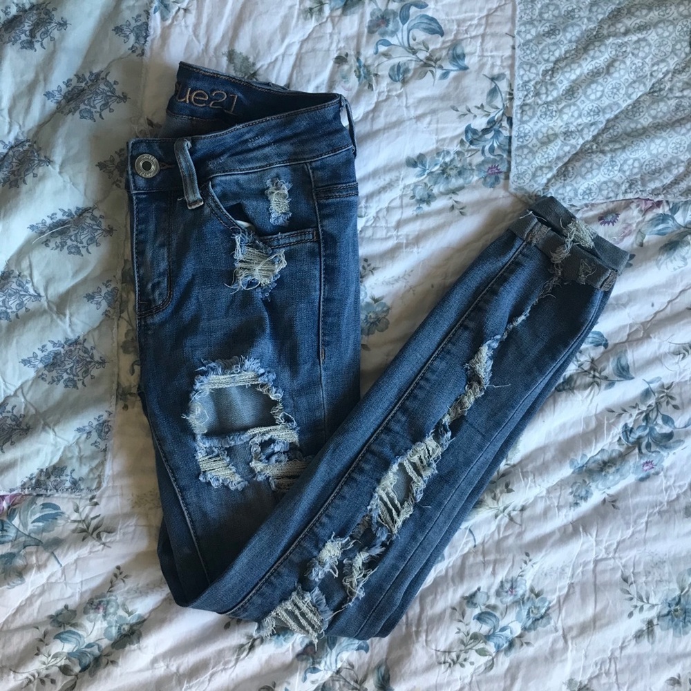 Distressed Ripped Ankle Mid Rise Jeggings …